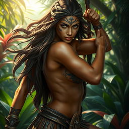 A hyper-realistic depiction of an Amazon warrior, showcasing her strength and beauty