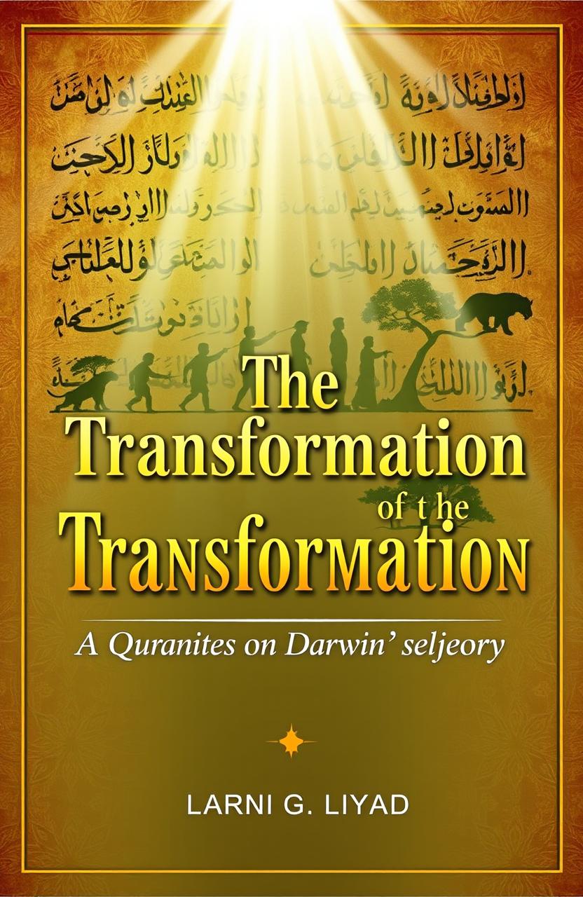 A visually striking and thought-provoking eBook cover design titled 'The Transformation: A Quranic Perspective on Darwin’s Theory'