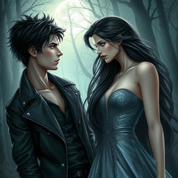 A stunning crossover artwork featuring characters inspired by both 'Vampire Diaries' and 'Twilight'