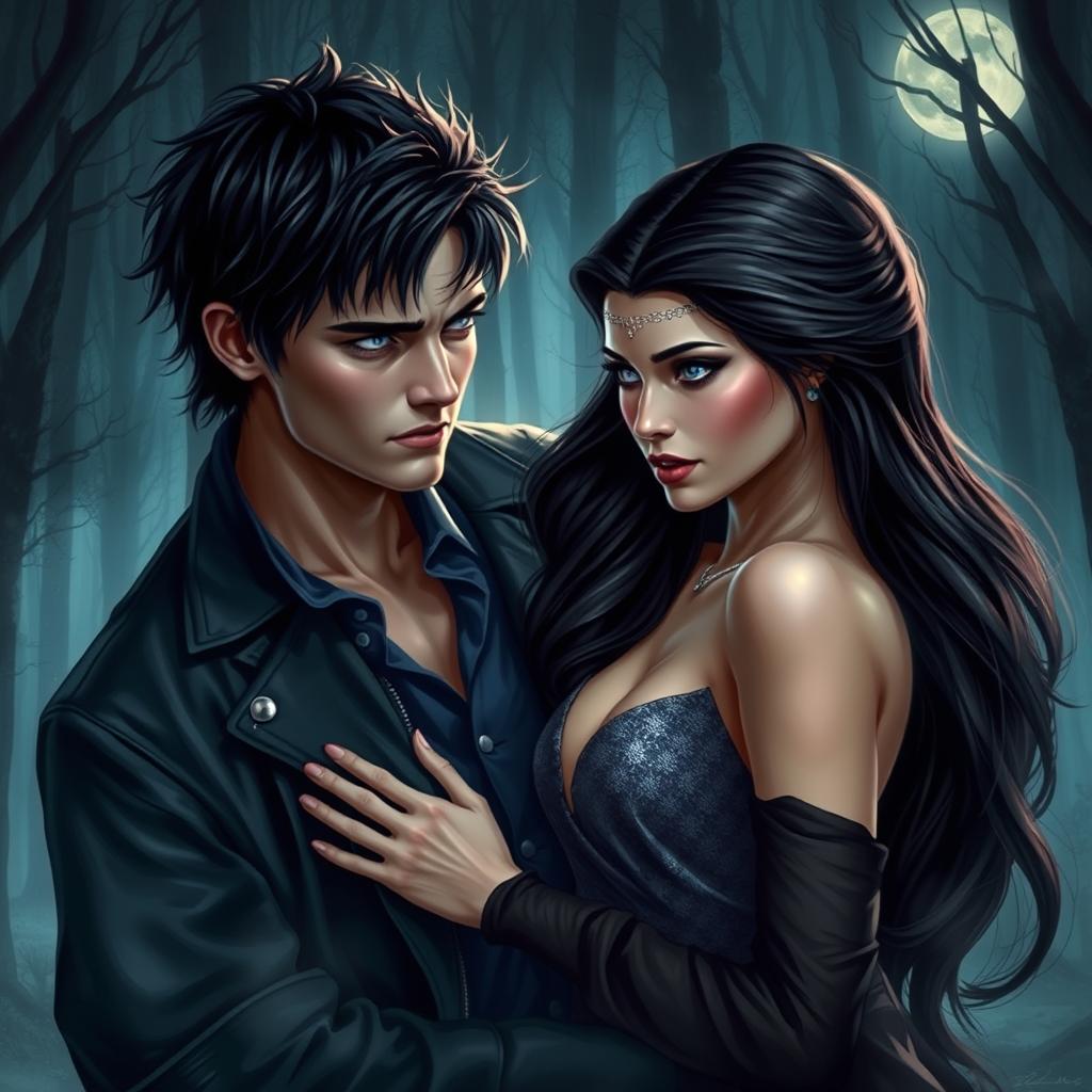 A stunning crossover artwork featuring characters inspired by both 'Vampire Diaries' and 'Twilight'