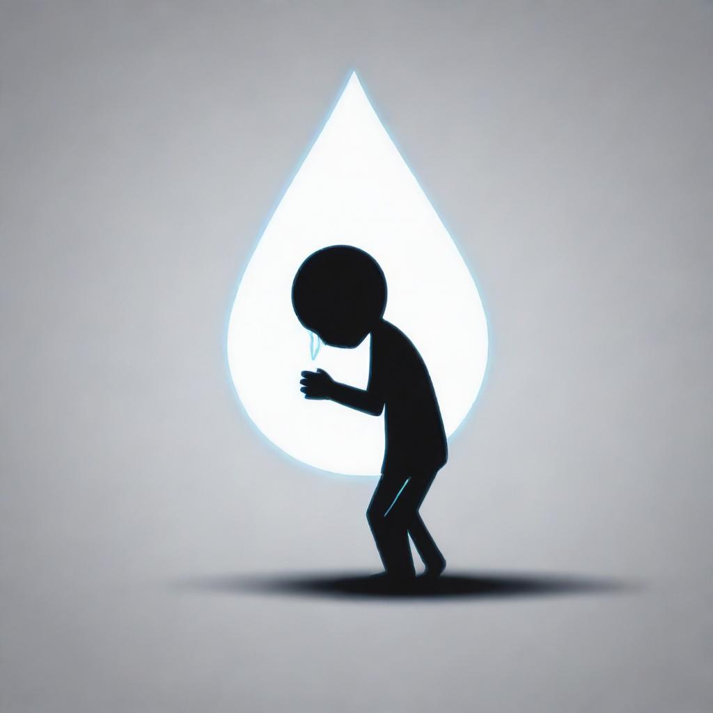 A petite anime-style depiction of a teardrop-shimmering stick figure expressing profound sorrow.