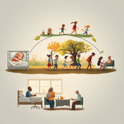 A visual journey depicting the life cycle of a human from birth to death
