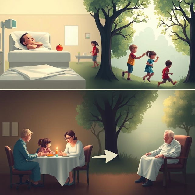 A visual journey depicting the life cycle of a human from birth to death