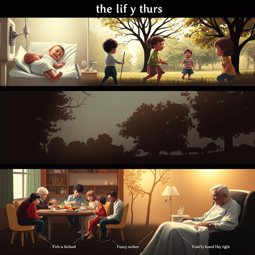 A visual journey depicting the life cycle of a human from birth to death