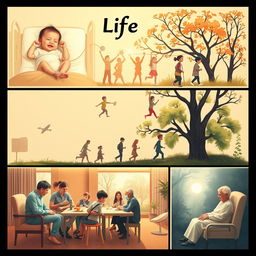 A visual journey depicting the life cycle of a human from birth to death