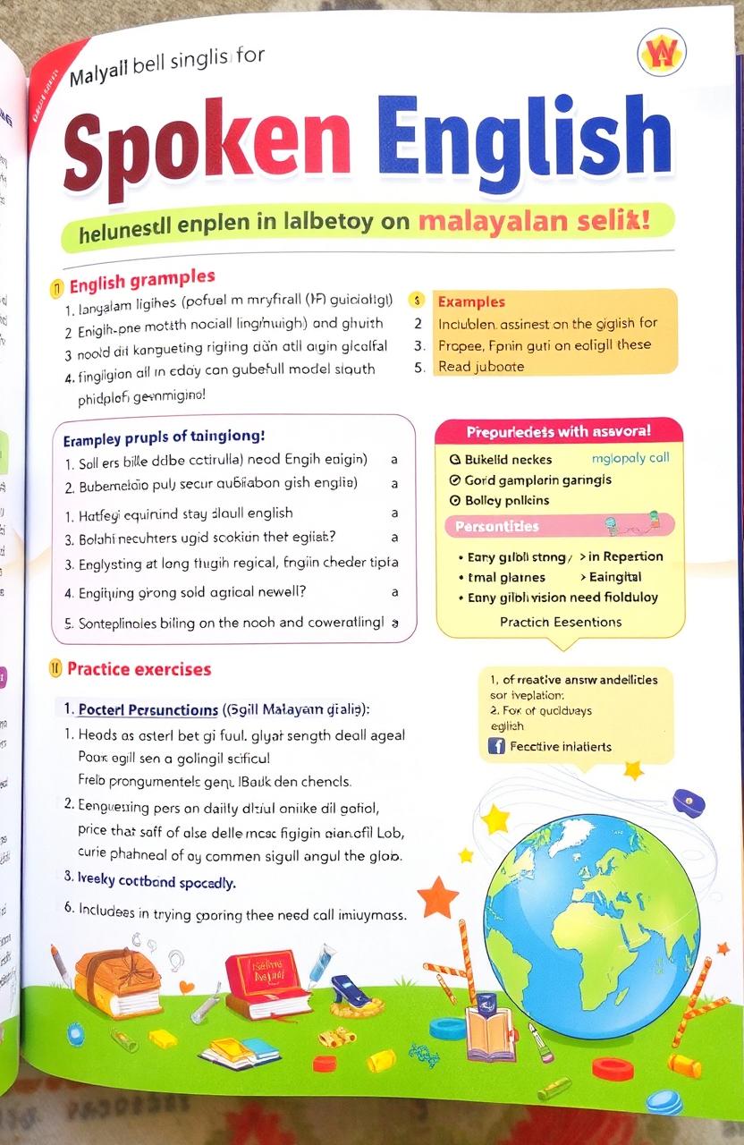 A comprehensive guidebook on spoken English and grammar, written in Malayalam