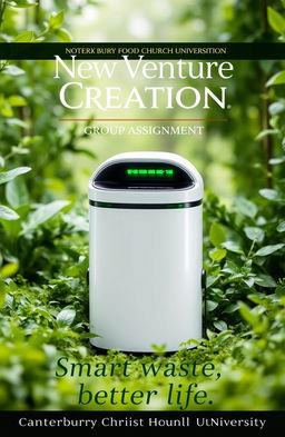 An artistic and modern product advertisement featuring the Eco Robot Smart Food Waste Recycle Bin