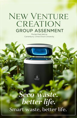 An artistic and modern product advertisement featuring the Eco Robot Smart Food Waste Recycle Bin