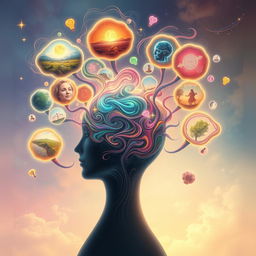 A surreal and dreamlike representation of thoughts manifesting visually, with swirling colors and abstract shapes