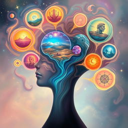 A surreal and dreamlike representation of thoughts manifesting visually, with swirling colors and abstract shapes