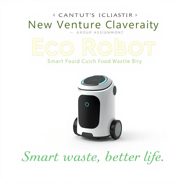 A cover page design featuring the Eco Robot Smart Food Waste Recycle Bin as the central product