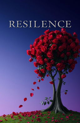 An elegant silver inscription of the word 'RESILIENCE' against a gradient background transitioning from deep blue to violet