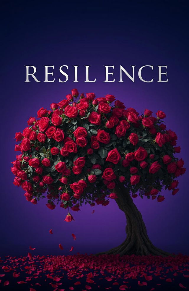 An elegant silver inscription of the word 'RESILIENCE' against a gradient background transitioning from deep blue to violet