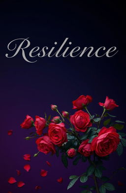 An elegant silver script reading 'RESILIENCE' on a background that transitions from dark blue to violet