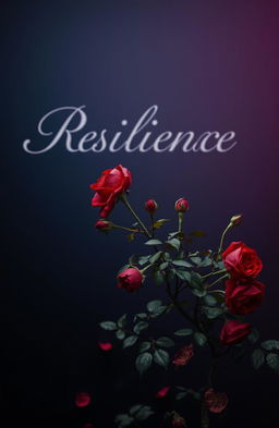 An elegant silver script reading 'RESILIENCE' on a background that transitions from dark blue to violet