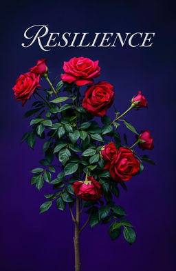 An elegant silver script reading 'RESILIENCE' on a background that transitions from dark blue to violet
