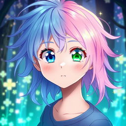 An enchanting anime scene depicting a delicate transformation of an anime boy morphing into a girl