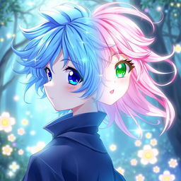 An enchanting anime scene depicting a delicate transformation of an anime boy morphing into a girl