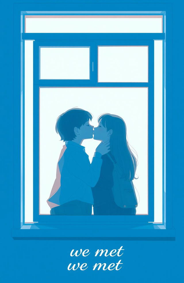 A classroom window without glass, featuring two teenagers in love, depicted in a romantic, dreamy atmosphere