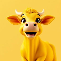 A vibrant 3D profile picture (PFP) of a strikingly bright yellow cow that instantly attracts and delights the viewer's gaze