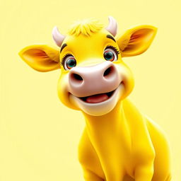 A vibrant 3D profile picture (PFP) of a strikingly bright yellow cow that instantly attracts and delights the viewer's gaze