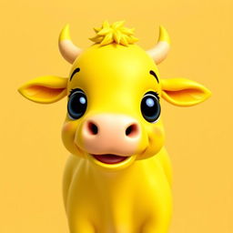 A vibrant 3D profile picture (PFP) of a strikingly bright yellow cow that instantly attracts and delights the viewer's gaze