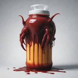 A deeply detailed illustration of monstrous claws gripping a dripping juice container.