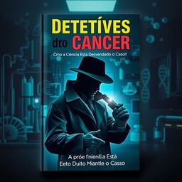 A striking book cover design featuring a detective theme centered around cancer research
