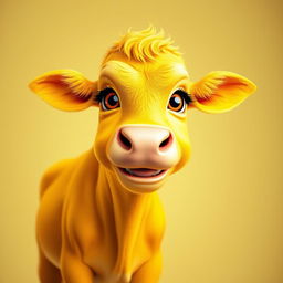 A stunning 3D profile picture (PFP) of a brilliantly bright yellow cow that captivates and enchants the viewer's eyes