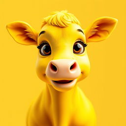 A stunning 3D profile picture (PFP) of a brilliantly bright yellow cow that captivates and enchants the viewer's eyes