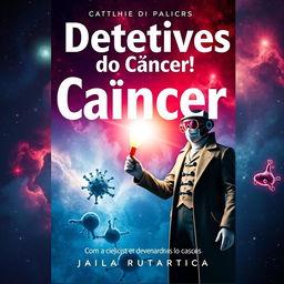 Uma capa de livro impactante com o tema 'Detetives do Câncer: Como a Ciência Está Desvendando o Caso!'