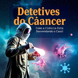 Uma capa de livro impactante com o tema 'Detetives do Câncer: Como a Ciência Está Desvendando o Caso!'