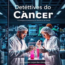 Uma capa de livro impactante que retrata detetives científicos investigando a cura do câncer