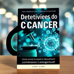 Uma capa de livro intrigante sobre o tema "Detetives do Câncer: Como a Ciência Está Desvendando o Caso!"
