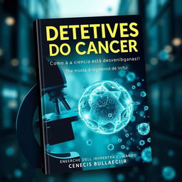 Uma capa de livro intrigante sobre o tema "Detetives do Câncer: Como a Ciência Está Desvendando o Caso!"