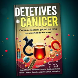 Capa de livro com o tema "Detetives do Câncer: Como a ciência está desvendando o caso!"