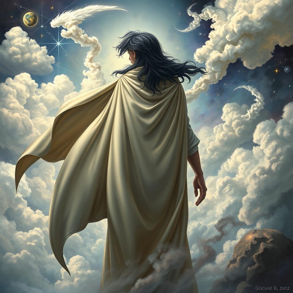 An imaginative depiction of Sandman, the God of Dreams, viewed from a right-back angle