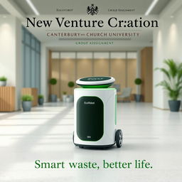 A visually appealing cover page design featuring the Eco Robot Smart Food Waste Recycle Bin prominently showcased in a modern and clean environment