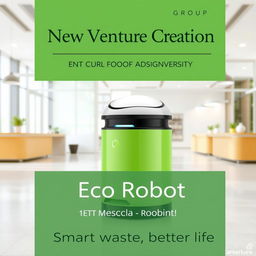 A visually appealing cover page design featuring the Eco Robot Smart Food Waste Recycle Bin prominently showcased in a modern and clean environment