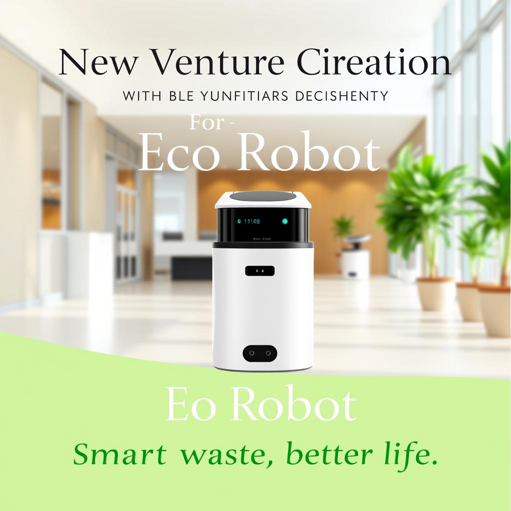 A visually appealing cover page design featuring the Eco Robot Smart Food Waste Recycle Bin prominently showcased in a modern and clean environment