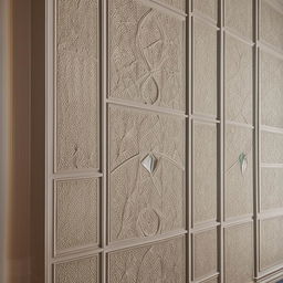 An intricately designed wall with a blend of modern and classic elements