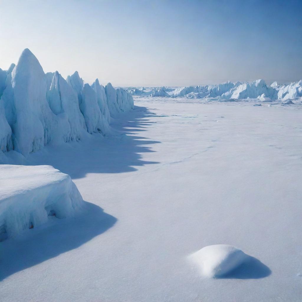 Transition into an icy age, showcasing the harsh, frozen landscape covered in snow and ice, marking the beginning of the Ice Age.