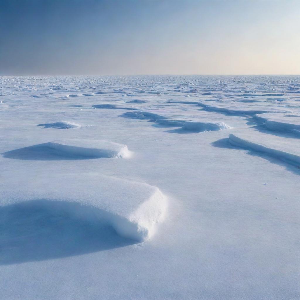 Transition into an icy age, showcasing the harsh, frozen landscape covered in snow and ice, marking the beginning of the Ice Age.