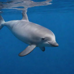 A captivating image of the rarest animal, the Vaquita porpoise, known for its elusive nature. It's small, sleek body with distinctive dark patches around the eyes and mouth contrast against the azure backdrop of its ocean habitat.