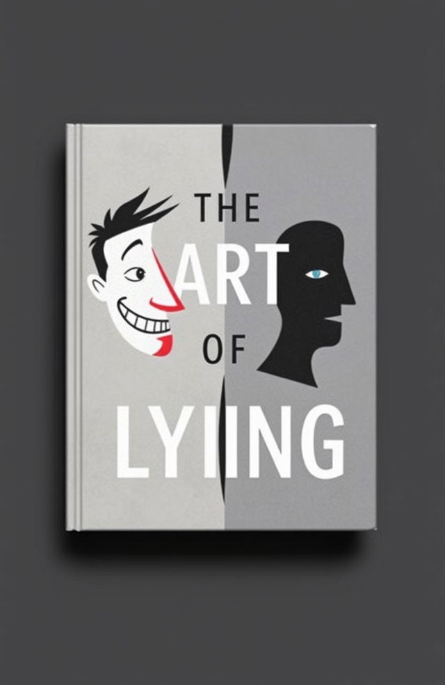 A modern book cover titled "The Art of Lying" showcasing an artistic representation of the duality of lying and truth