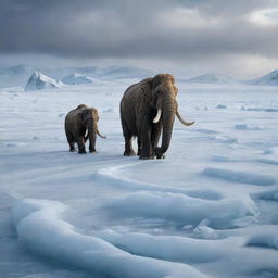 Imagine a vast frozen wasteland, where mammoths have been entombed in ice, their existence erased from the landscape, signifying their eventual disappearance from Earth.