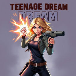 A realistic depiction of a 20-year-old blonde girl inspired by Marvel characters