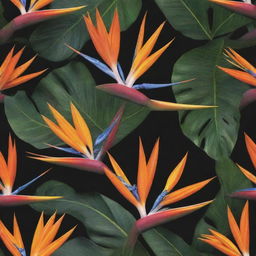 A vivid rendering of the exotic Cendrawasih, or Bird of Paradise, known for its spectacular plumes of vibrant colors and intricate patterns, displaying its magnificent courtship dance amidst the lush, tropical foliage of its Indonesian rainforest habitat.