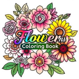 A vibrant and artistic cover for a flower patterns coloring book designed for adults