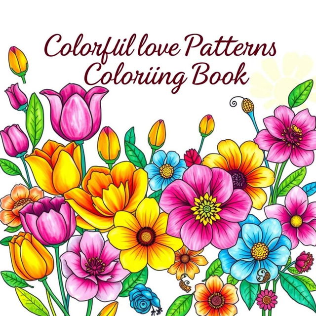 A colorful and eye-catching cover for an adult flower patterns coloring book